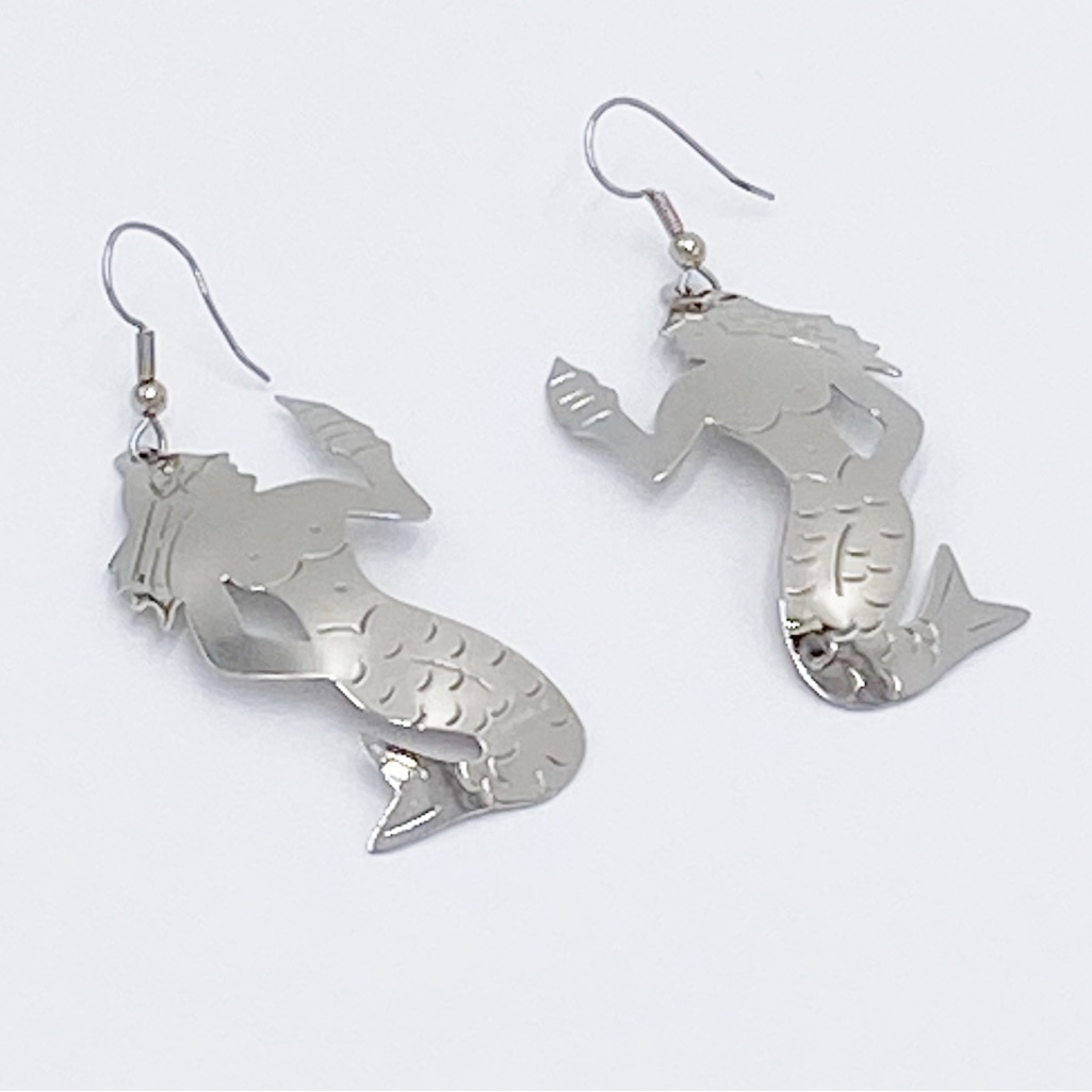 Mermaid Earrings Alpaca Mexico Silver Tone Drop Dangle Earrings 16$